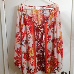 Charter Club Floral Blouse - Red, Orange and Yellow